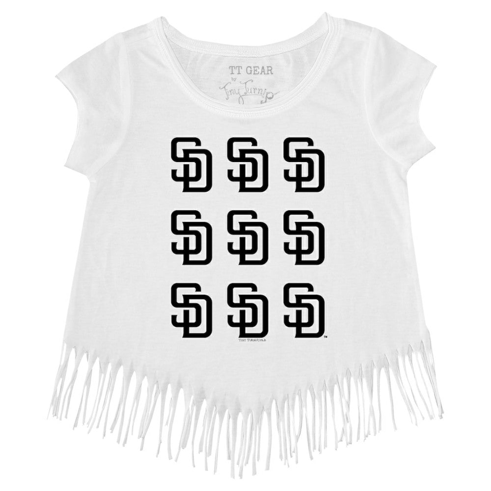 MLB San Diego Padres Tiny Turnip Girls Youth Logo Grid Fringe T-Shirt
