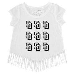 MLB San Diego Padres Tiny Turnip Girls Youth Logo Grid Fringe T-Shirt