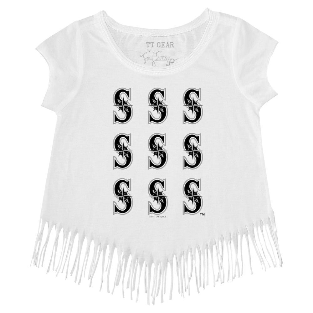 MLB Seattle Mariners Tiny Turnip Girls Youth Logo Grid Fringe T-Shirt