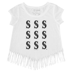 MLB Seattle Mariners Tiny Turnip Girls Youth Logo Grid Fringe T-Shirt