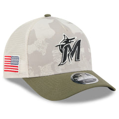 MLB Miami Marlins New Era 2025 Armed Forces Day 9FORTY M-Crown A-Frame Adjustable Hat