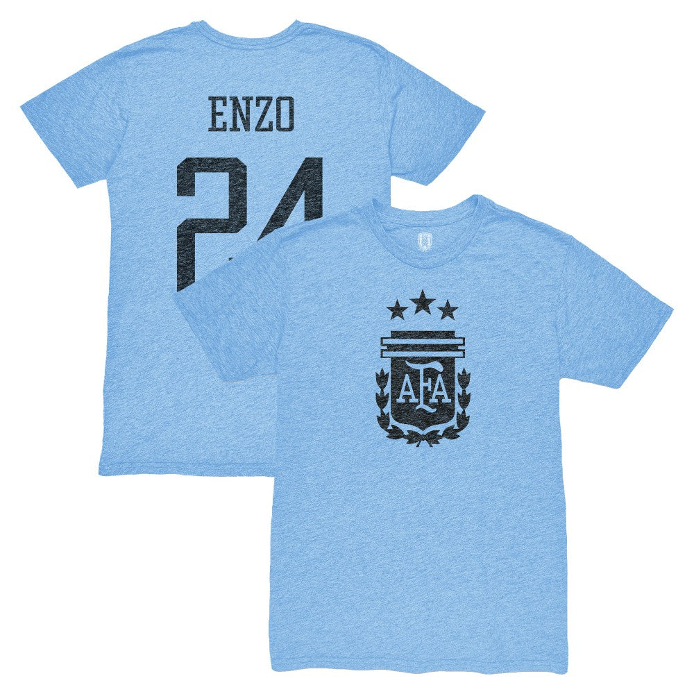 Enzo Fernández Argentina National Team 1863FC Player Vintage Tri-Blend T-Shirt -  Light Blue