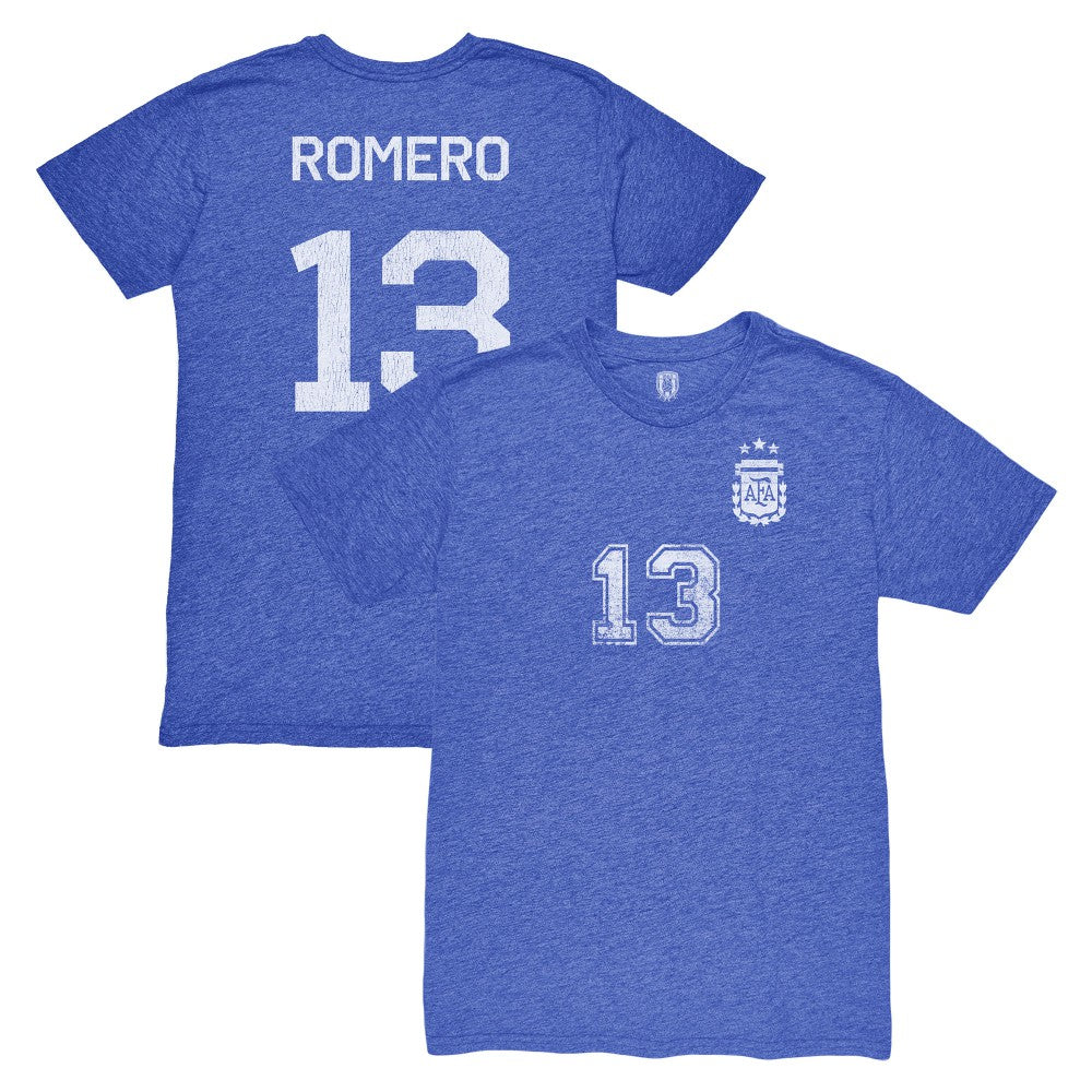 Cristian Romero Argentina National Team 1863FC Player Vintage Tri-Blend T-Shirt -  Blue