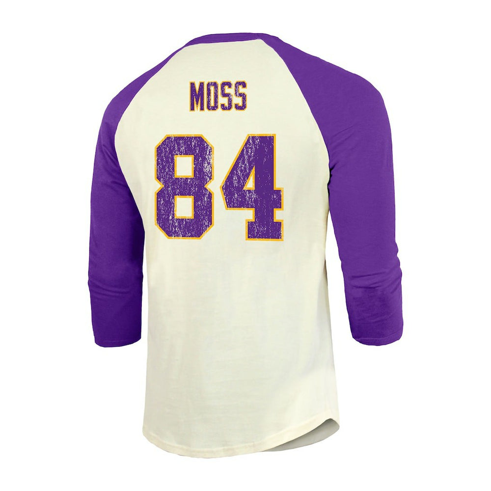 Randy Moss  Majestic Threads Retired Player Name & Number 3/4 Raglan Sleeve T-Shirt  - Minnesota Vikings