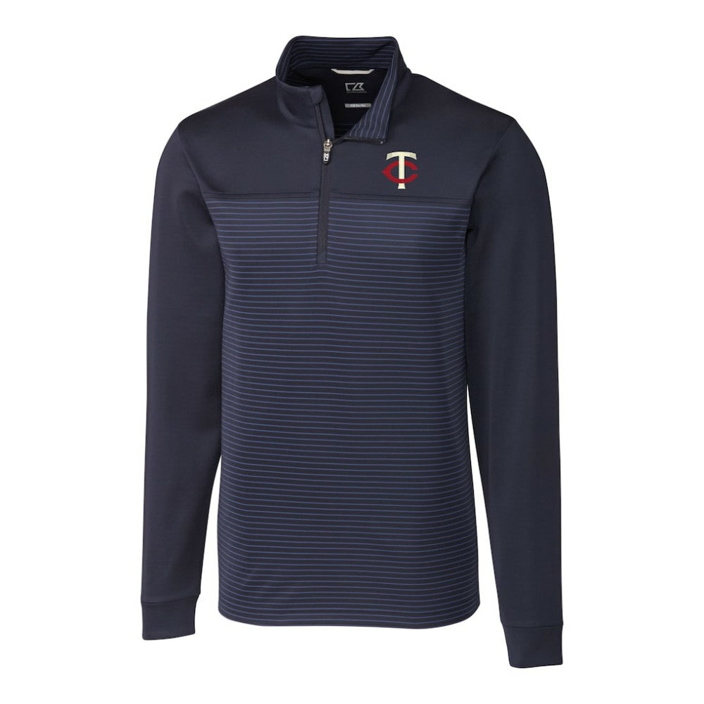 MLB Minnesota Twins Cutter & Buck Big & Tall Traverse Stripe Stretch DryTec Quarter-Zip Top