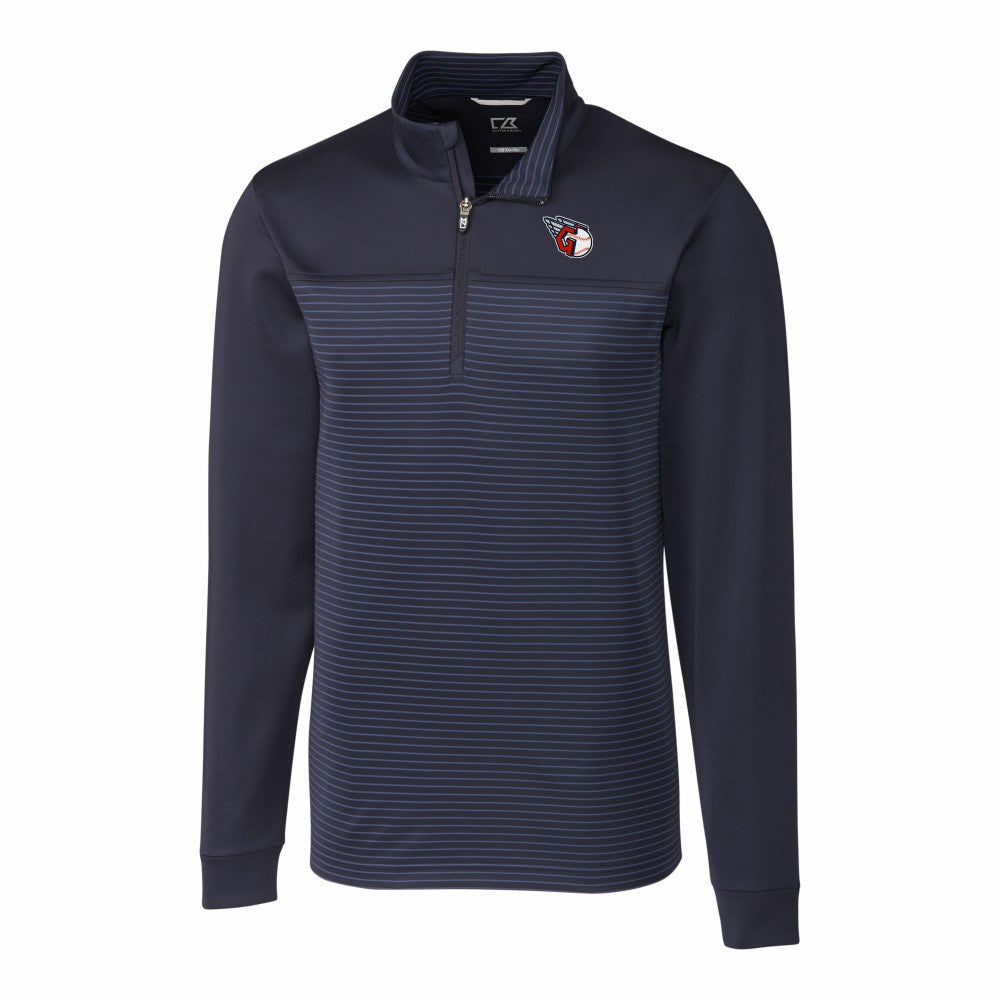 MLB Cleveland Guardians Cutter & Buck Big & Tall Traverse Stretch Eco Stripe DryTec Quarter-Zip Top