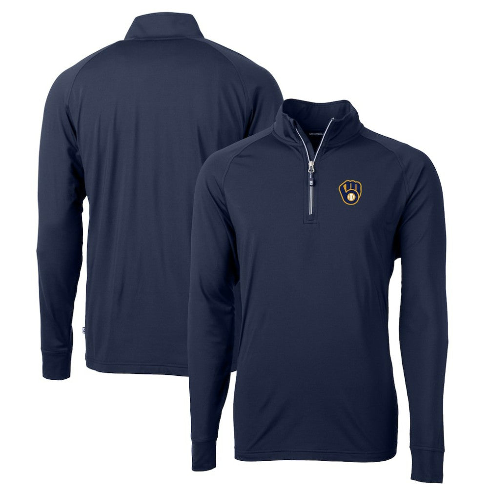MLB Milwaukee Brewers Cutter & Buck Big & Tall Adapt Eco Knit Stretch Recycled Raglan DryTec Quarter-Zip Top