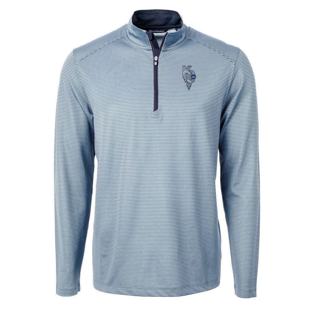 MLB Kansas City Royals Cutter & Buck Virtue Eco Pique Micro Stripe Recycled Quarter-Zip Pullover Top