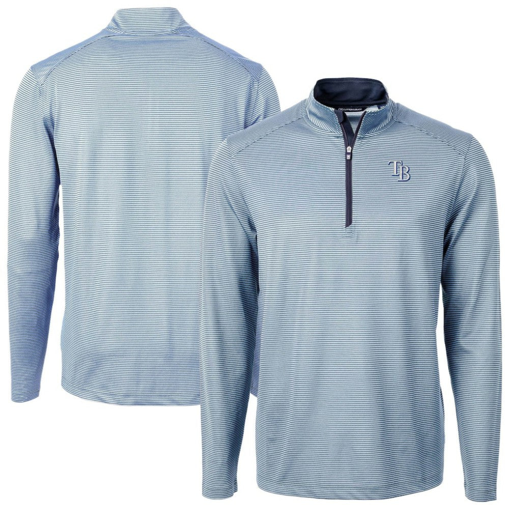 MLB Tampa Bay Rays Cutter & Buck Virtue Eco Pique Micro Stripe Recycled Quarter-Zip Pullover Top
