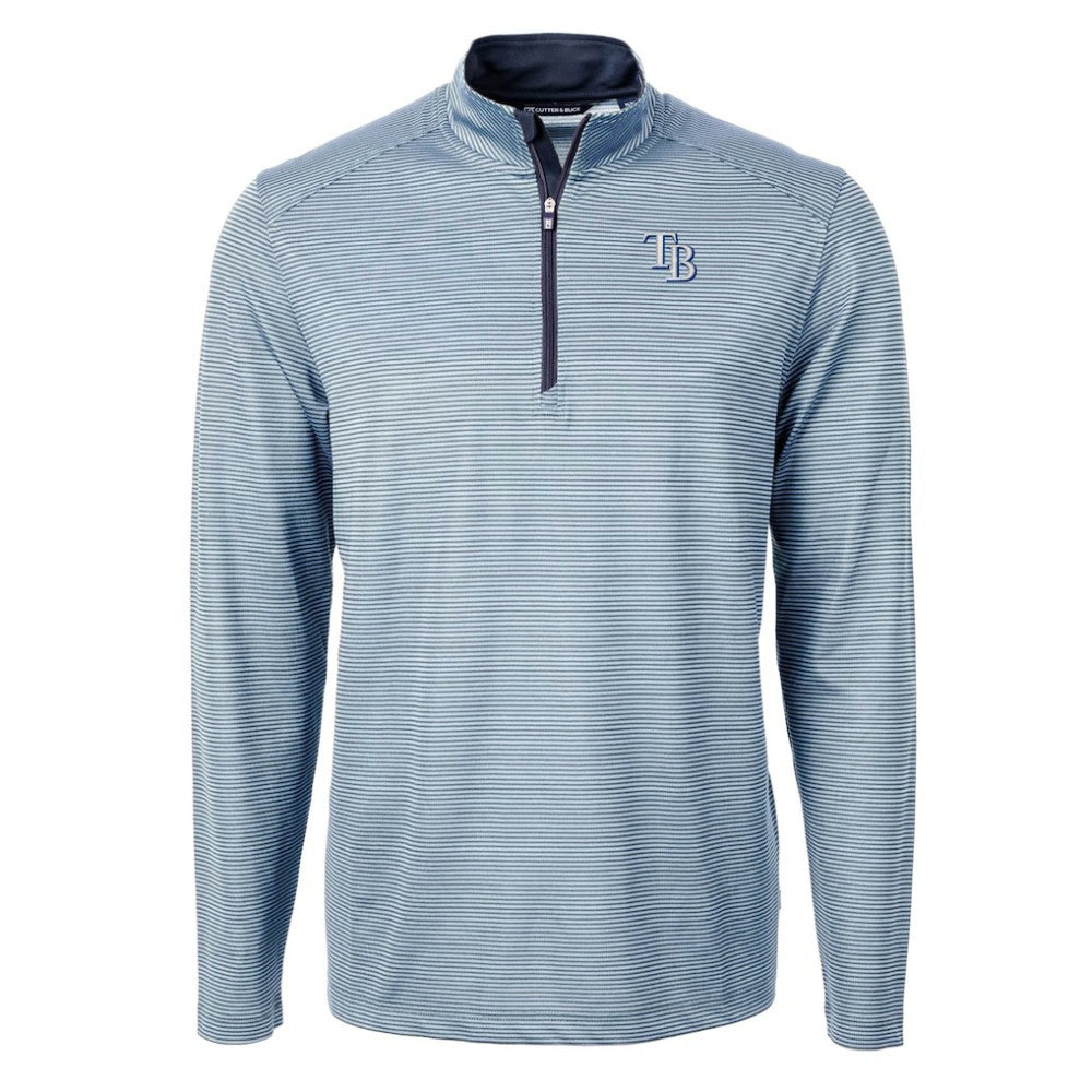 MLB Tampa Bay Rays Cutter & Buck Virtue Eco Pique Micro Stripe Recycled Quarter-Zip Pullover Top