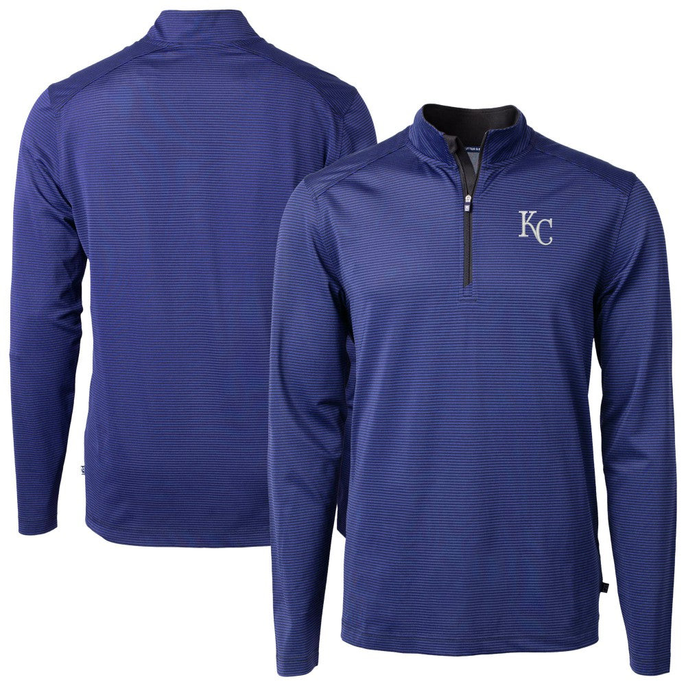 MLB Kansas City Royals Cutter & Buck Virtue Eco Pique Micro Stripe Recycled Quarter-Zip Pullover Top