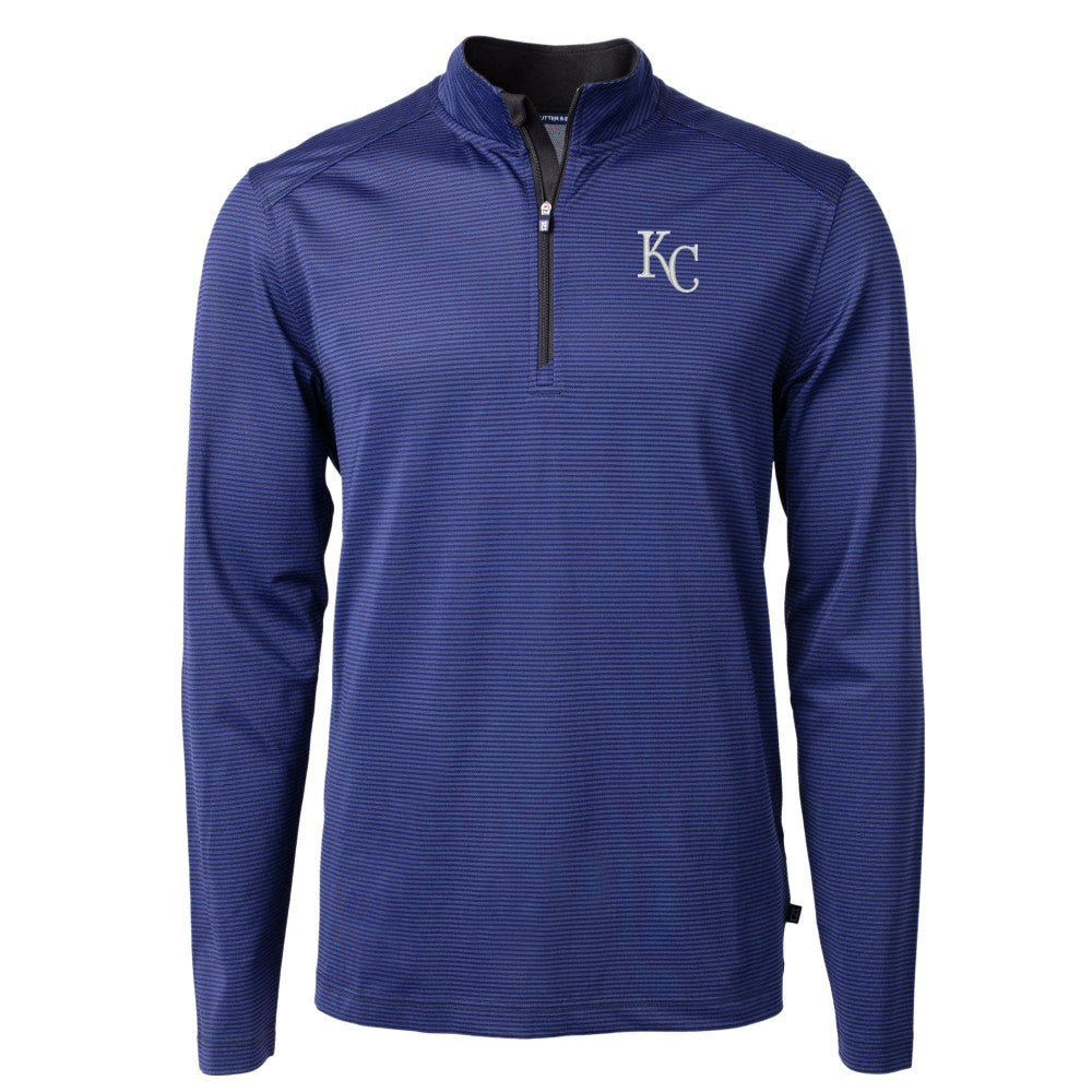 MLB Kansas City Royals Cutter & Buck Virtue Eco Pique Micro Stripe Recycled Quarter-Zip Pullover Top