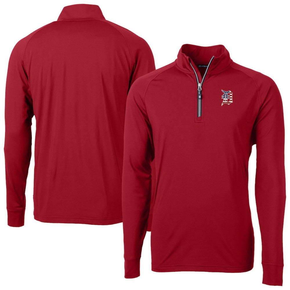 MLB Detroit Tigers Cutter & Buck Patriotic Logo Adapt Eco Knit Stretch Recycled Quarter-Zip Pullover Top
