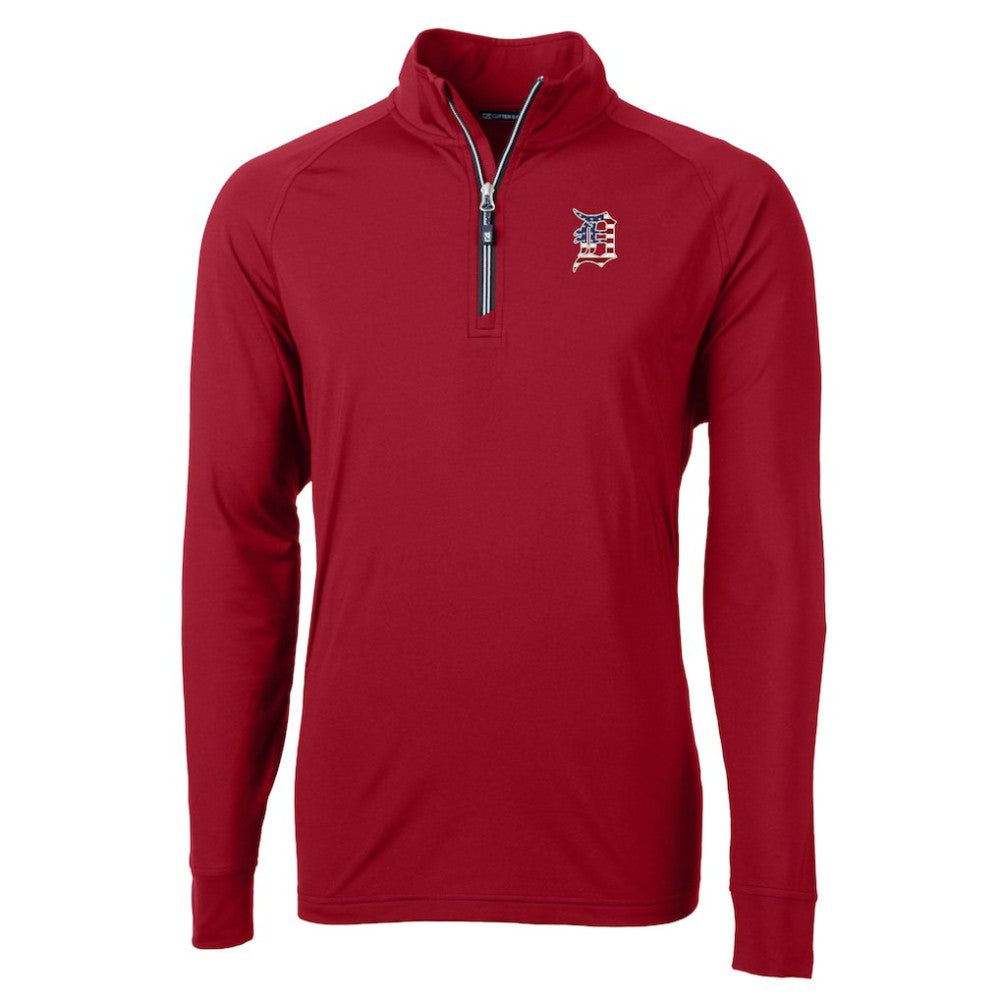 MLB Detroit Tigers Cutter & Buck Patriotic Logo Adapt Eco Knit Stretch Recycled Quarter-Zip Pullover Top