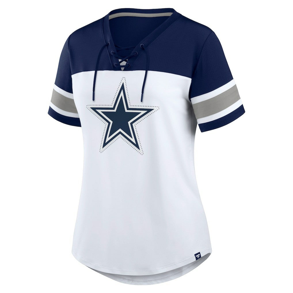 Women's Athena Rhinestone Lace-Up V-Neck T-Shirt - Dallas Cowboys