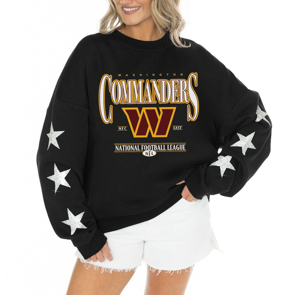 Gameday Couture Women's Rhinestone Star Sleeve Settle the Score Oversized Tri-Blend Pullover - Washington Commanders