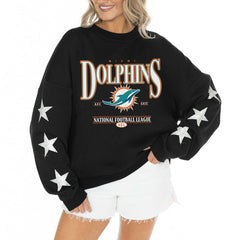 Gameday Couture Women's Rhinestone Star Sleeve Settle the Score Oversized Tri-Blend Pullover - Miami Dolphins