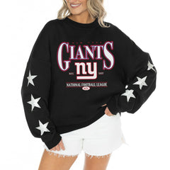 Gameday Couture Women's Rhinestone Star Sleeve Settle the Score Oversized Tri-Blend Pullover - New York Giants