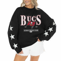 Gameday Couture Women's Rhinestone Star Sleeve Settle the Score Oversized Tri-Blend Pullover - Tampa Bay Buccaneers