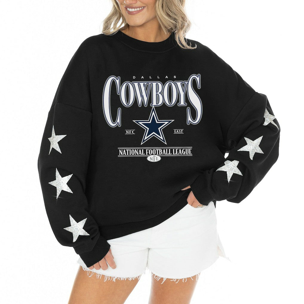 Gameday Couture Women's Rhinestone Star Sleeve Settle the Score Oversized Tri-Blend Pullover - Dallas Cowboys