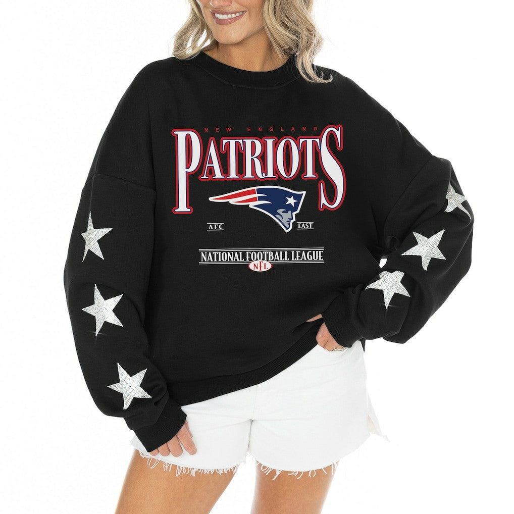 Gameday Couture Women's Rhinestone Star Sleeve Settle the Score Oversized Tri-Blend Pullover - New England Patriots