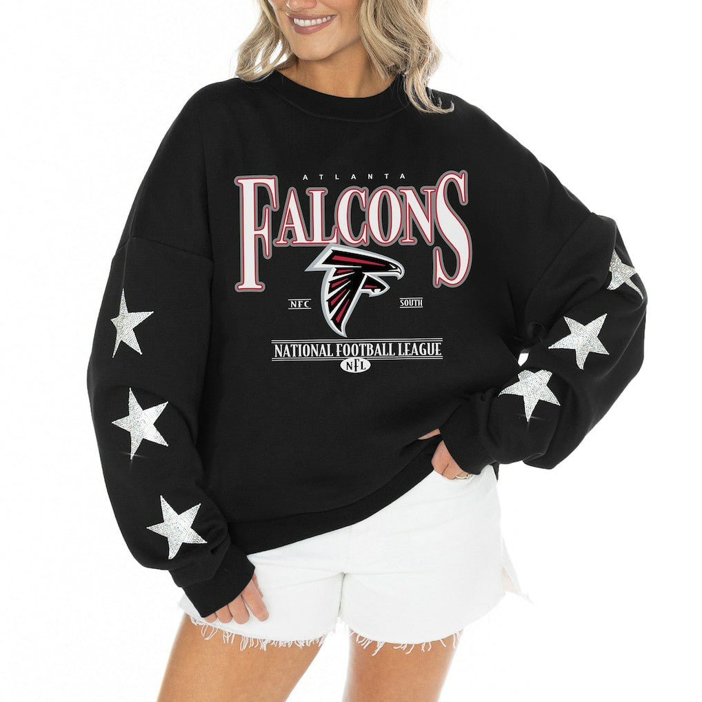 Gameday Couture Women's Rhinestone Star Sleeve Settle the Score Oversized Tri-Blend Pullover - Atlanta Falcons