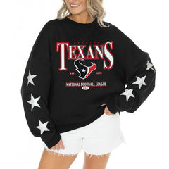 Gameday Couture Women's Rhinestone Star Sleeve Settle the Score Oversized Tri-Blend Pullover - Houston Texans