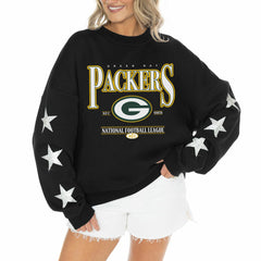 Gameday Couture Women's Rhinestone Star Sleeve Settle the Score Oversized Tri-Blend Pullover - Green Bay Packers