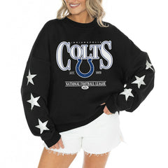 Gameday Couture Women's Rhinestone Star Sleeve Settle the Score Oversized Tri-Blend Pullover - Indianapolis Colts