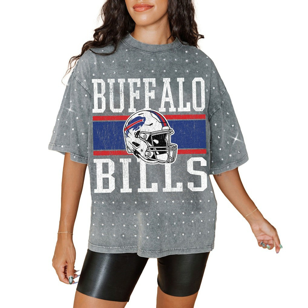 Gameday Couture Women's Oversized Mini Rhinestone Classic T-Shirt - Buffalo Bills