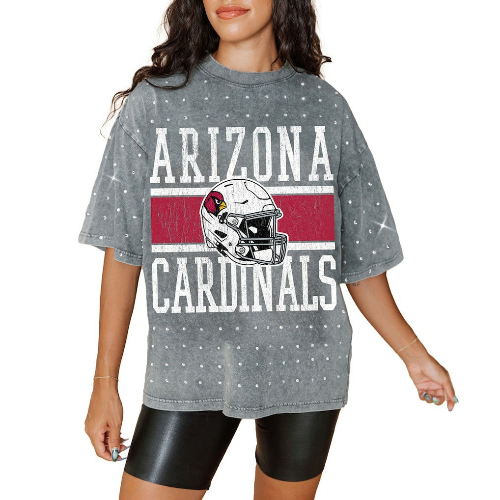 Gameday Couture Women's Oversized Mini Rhinestone Classic T-Shirt - Arizona Cardinals
