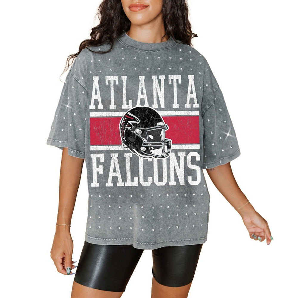 Gameday Couture Women's Oversized Mini Rhinestone Classic T-Shirt - Atlanta Falcons