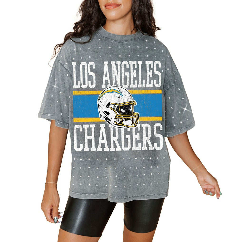 Gameday Couture Women's Oversized Mini Rhinestone Classic T-Shirt - Los Angeles Chargers