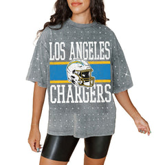 Gameday Couture Women's Oversized Mini Rhinestone Classic T-Shirt - Los Angeles Chargers