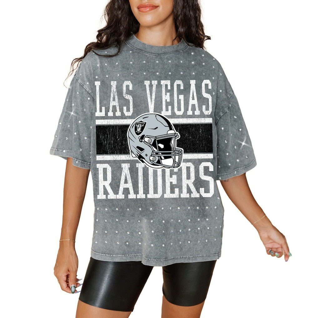 Gameday Couture Women's Oversized Mini Rhinestone Classic T-Shirt - Las Vegas Raiders
