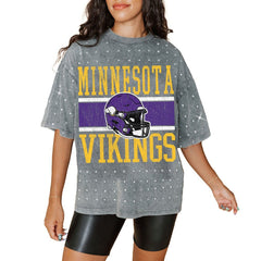 Gameday Couture Women's Oversized Mini Rhinestone Classic T-Shirt - Minnesota Vikings