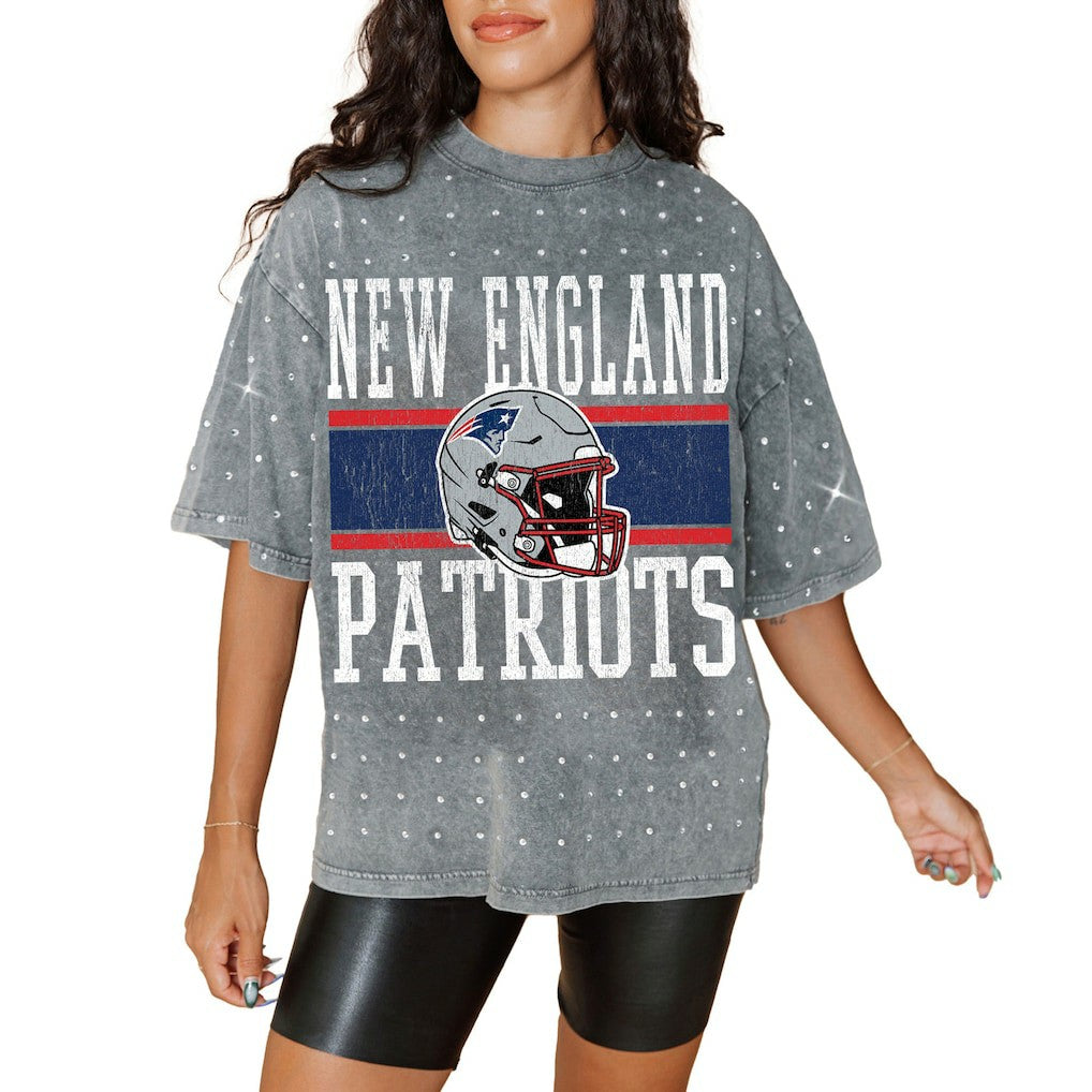 Gameday Couture Women's Oversized Mini Rhinestone Classic T-Shirt - New England Patriots
