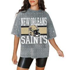 Gameday Couture Women's Oversized Mini Rhinestone Classic T-Shirt - New Orleans Saints
