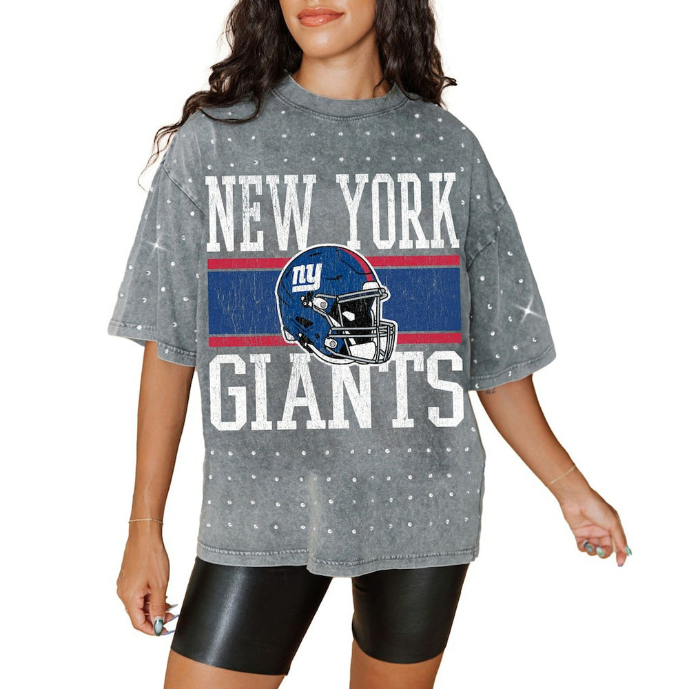 Gameday Couture Women's Oversized Mini Rhinestone Classic T-Shirt - New York Giants