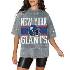 Gameday Couture Women's Oversized Mini Rhinestone Classic T-Shirt - New York Giants