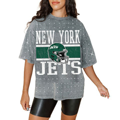 Gameday Couture Women's Oversized Mini Rhinestone Classic T-Shirt - New York Jets