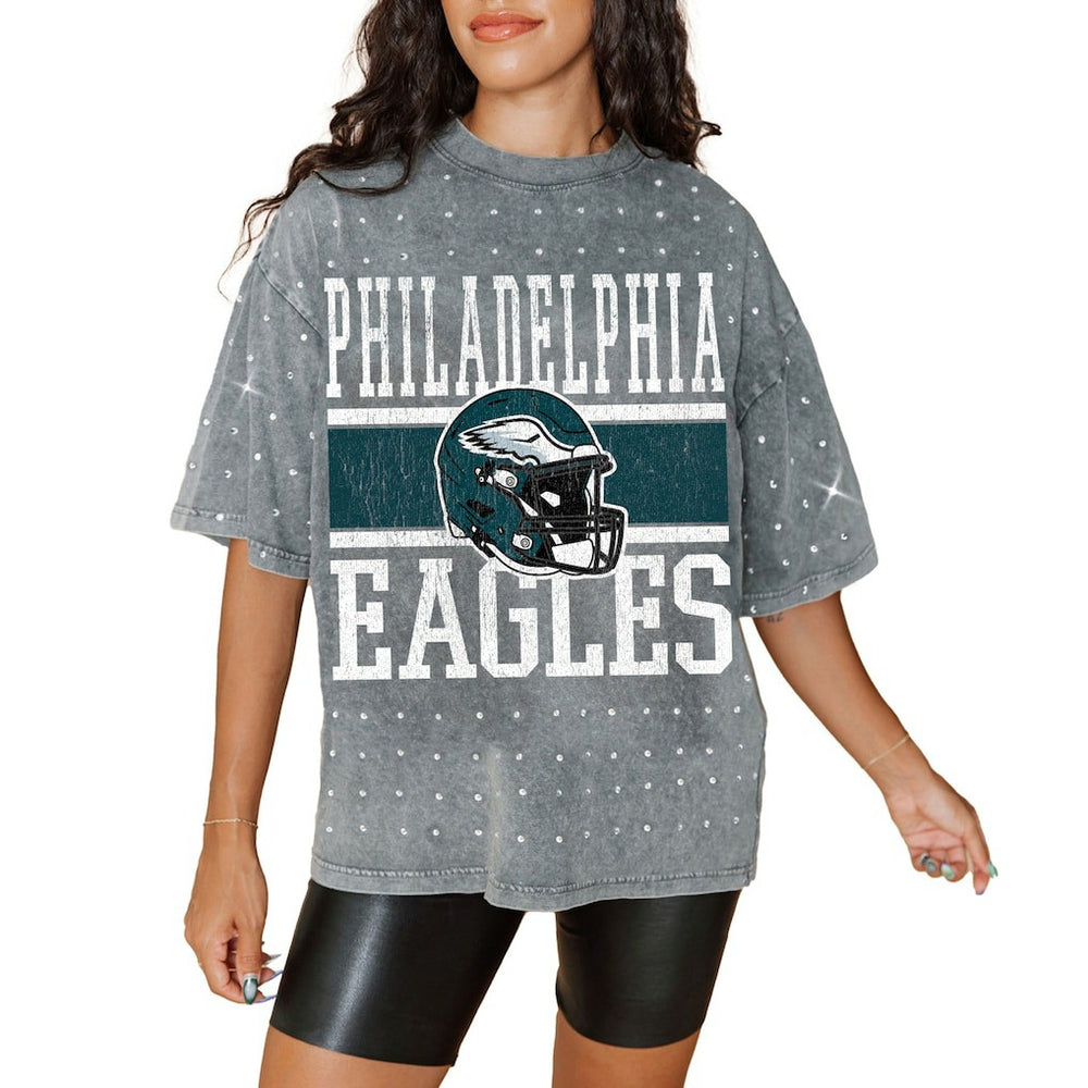 Gameday Couture Women's Oversized Mini Rhinestone Classic T-Shirt - Philadelphia Eagles