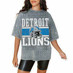 Gameday Couture Women's Oversized Mini Rhinestone Classic T-Shirt - Detroit Lions