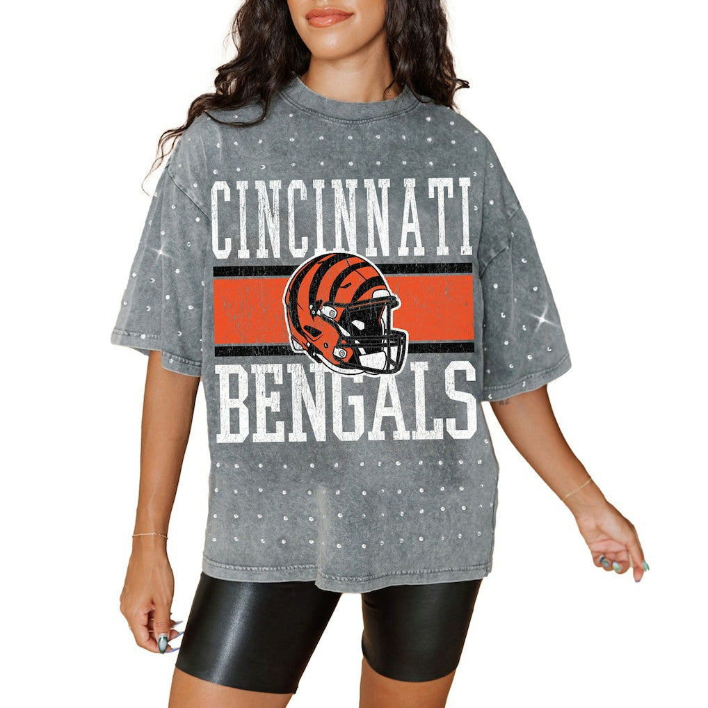 Gameday Couture Women's Oversized Mini Rhinestone Classic T-Shirt - Cincinnati Bengals