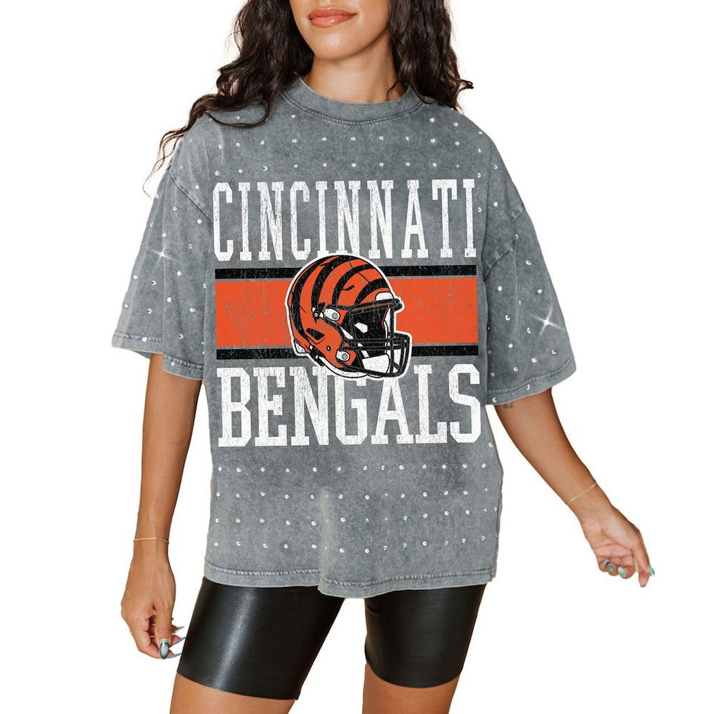Gameday Couture Women's Oversized Mini Rhinestone Classic T-Shirt - Cincinnati Bengals