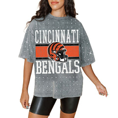Gameday Couture Women's Oversized Mini Rhinestone Classic T-Shirt - Cincinnati Bengals