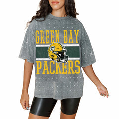 Gameday Couture Women's Oversized Mini Rhinestone Classic T-Shirt - Green Bay Packers