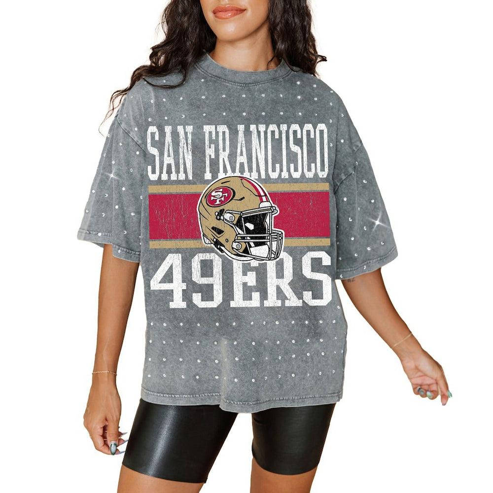 Gameday Couture Women's Oversized Mini Rhinestone Classic T-Shirt - San Francisco 49ers