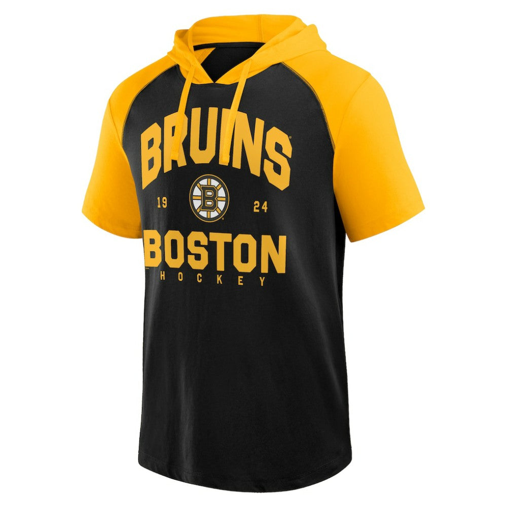 NHL Black Boston Bruins Logo Athletic Prime Raglan Short Sleeve Pullover Hoodie