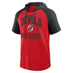 NHL Red New Jersey Devils Logo Athletic Prime Raglan Short Sleeve Pullover Hoodie